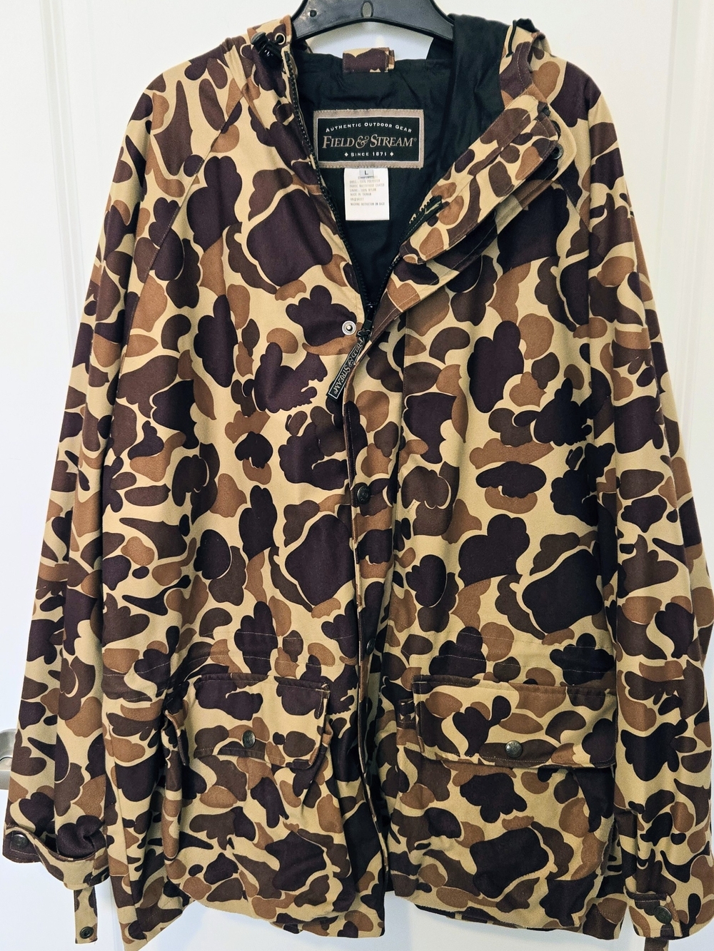Vintage Field & Stream Brown Camo Hooded Jacket, Great Condition Lg To Xlg Fit